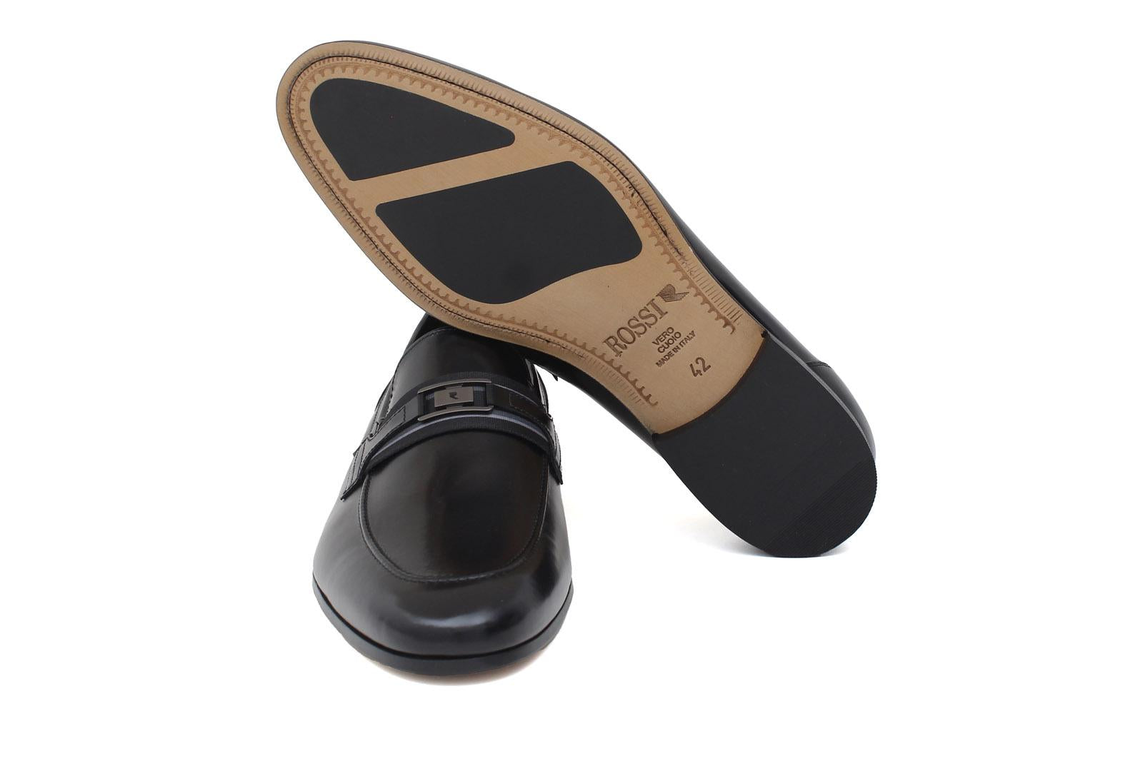 Mocassino con accessorio in canguro nero con fondo cuoio con inserti antiscivolo 1090CANNE 9 ROSSI
