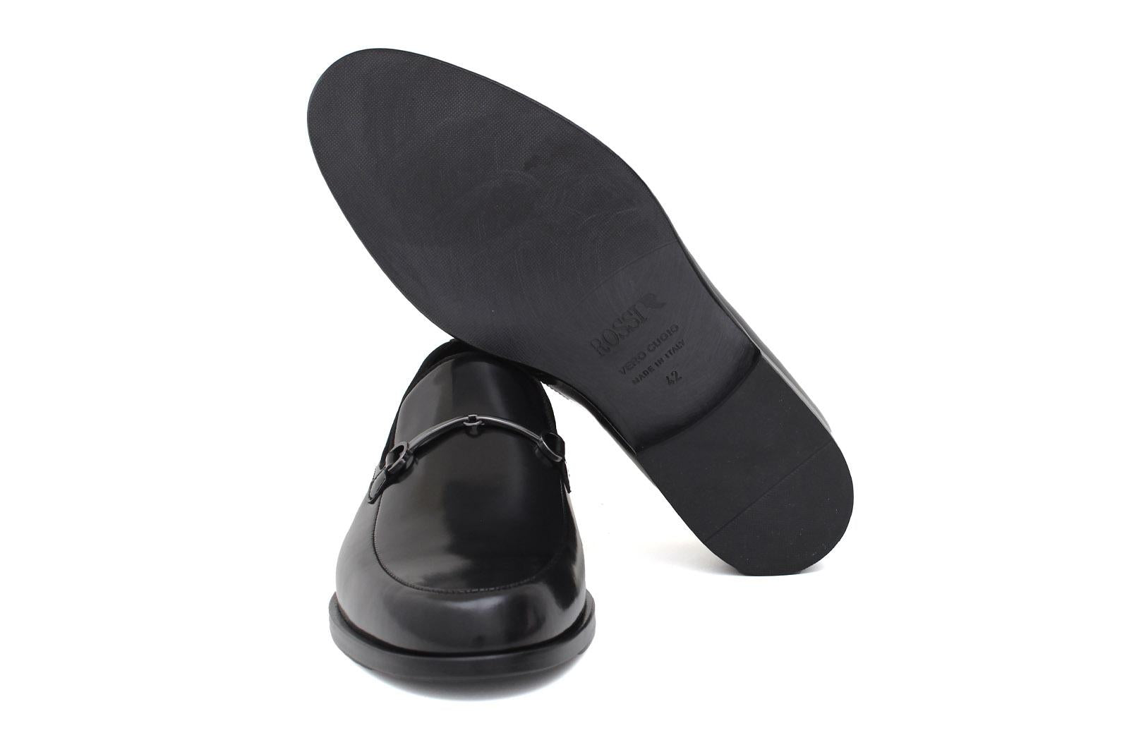 Mocassino con accessorio in vitello spazzolato nero con fondo in cuoio 621TNER 396 ROSSI