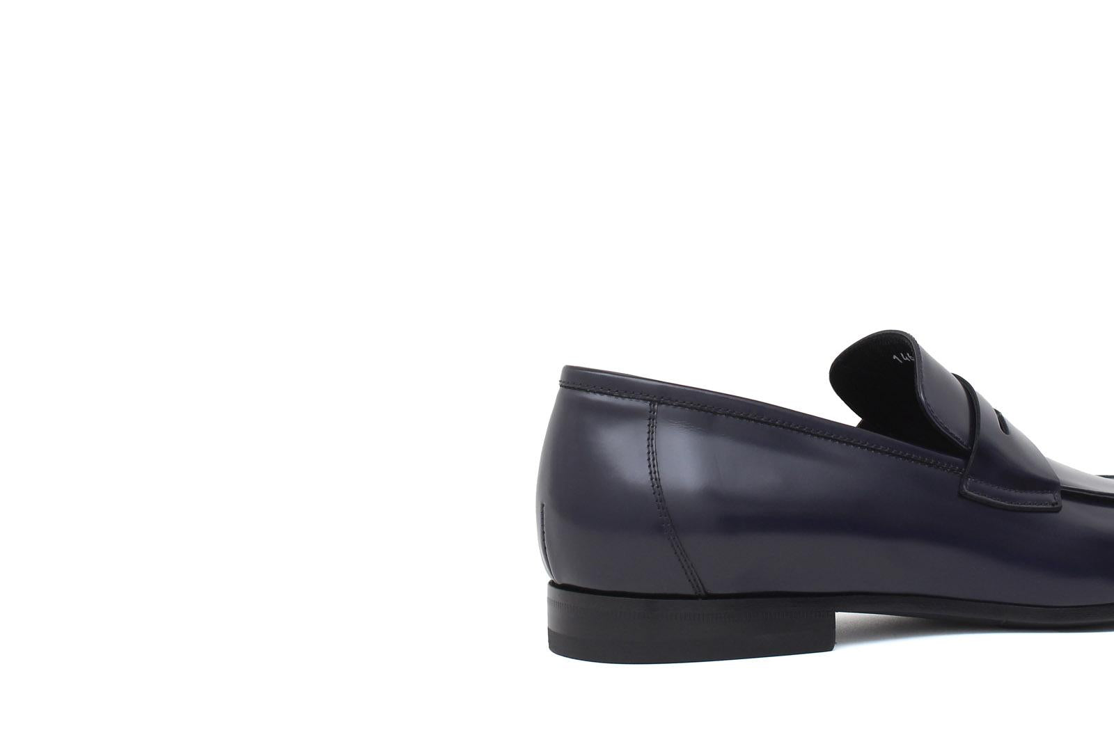 Mocassino in vitello spazzolato navy con fondo in cuoio 1464TBN 71 ROSSI