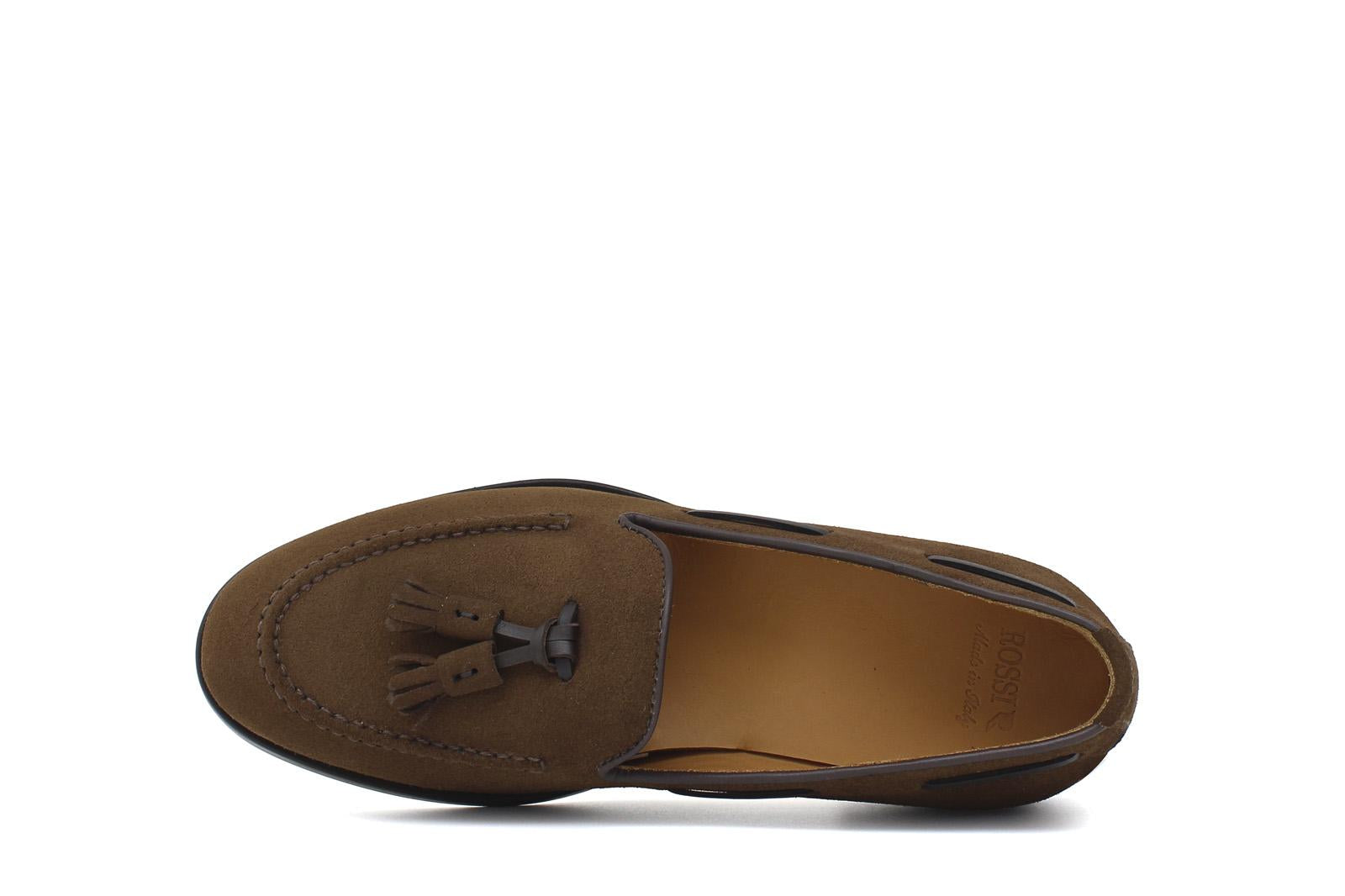 Mocassino donna con mappine in suede rasato color marrone con fondo cuoio antiscivolo D204CRINB 13 ROSSI