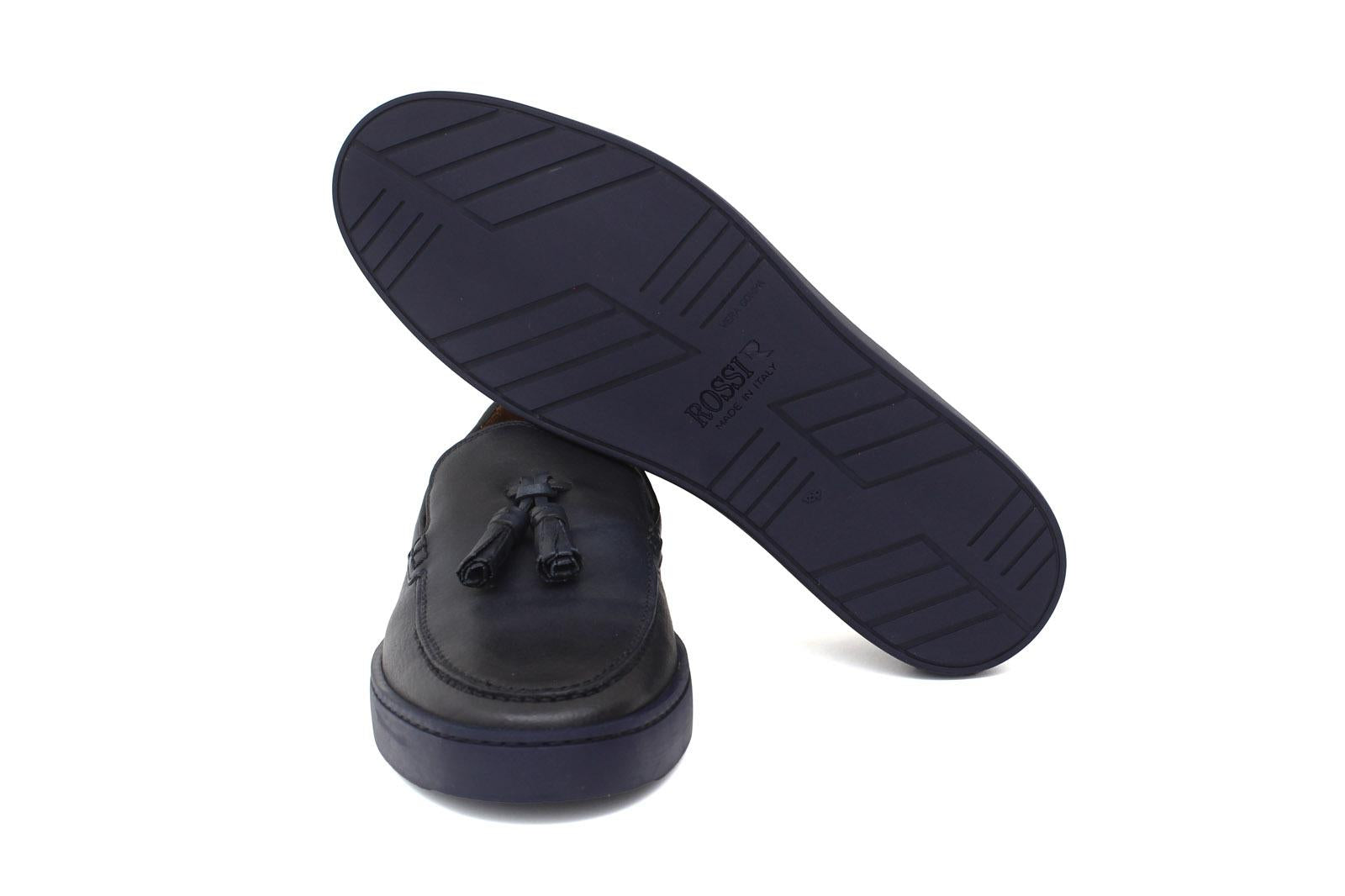 Slip on in vitello naturale blu sfumato con fondo in gomma cucito 622CADIXB 67 ROSSI