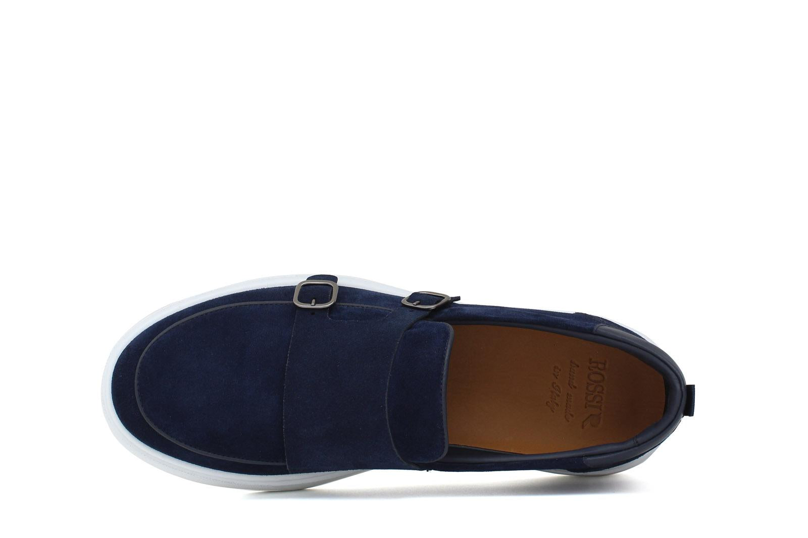 Slip on doppia fibbia in camoscio navy con fondo in gomma leggera 803SAFOLTR 65 ROSSI