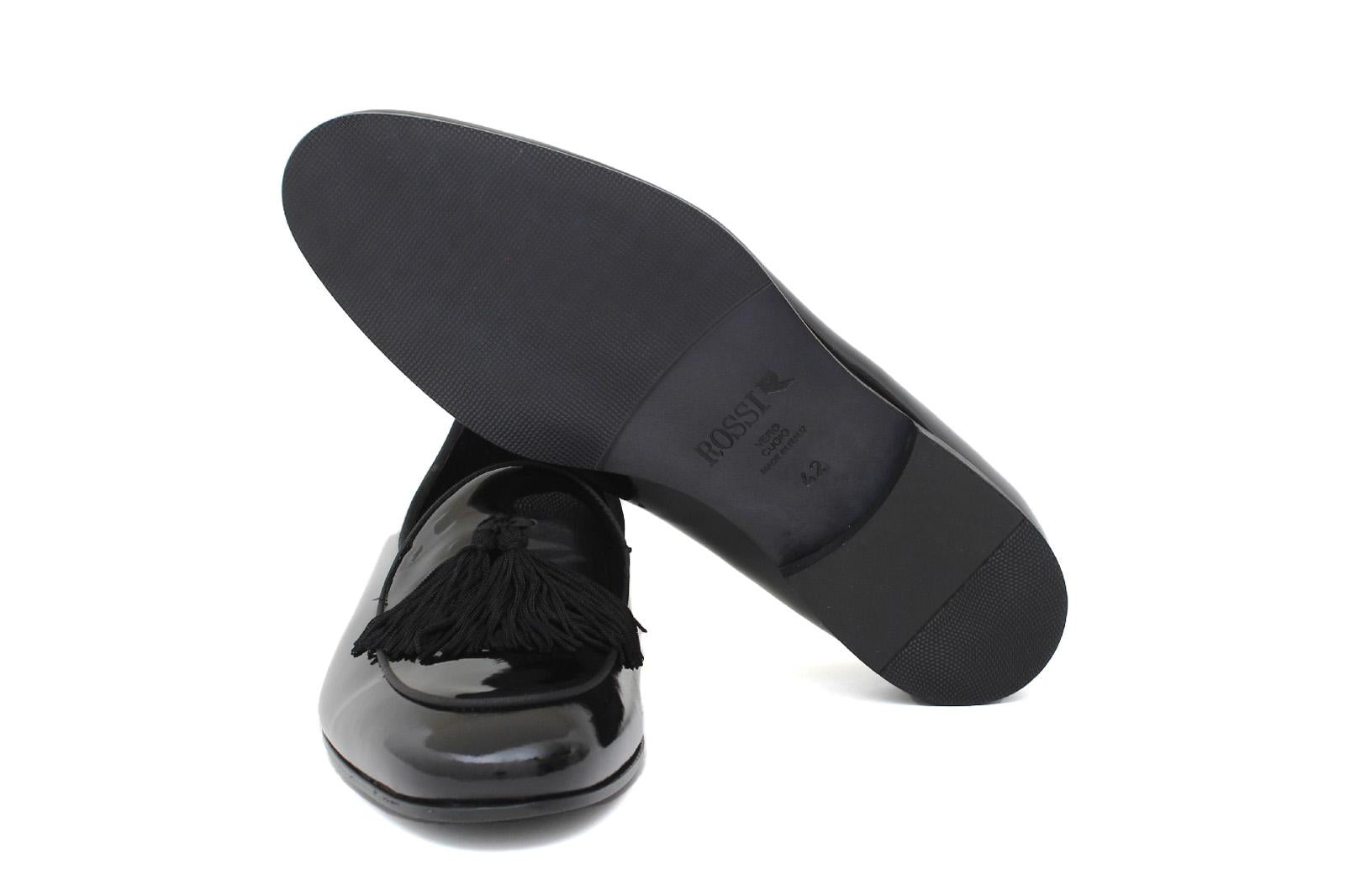 Pantofola con mappine in vernice nero con fondo iin cuoio 6604VNER 412 ROSSI
