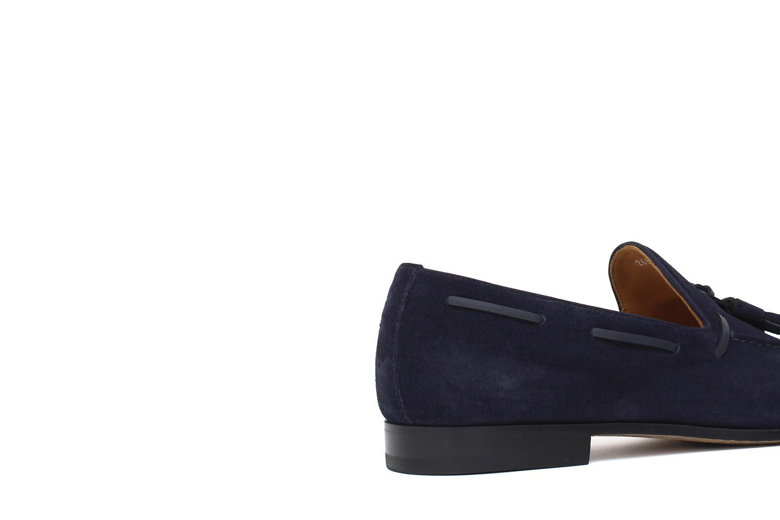 Mocassino a sacchetto intero in camoscio blu e fondo in cuoio antiscivolo cucito blake 266FBLU 1107 ROSSI