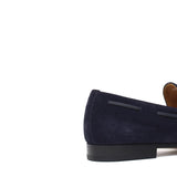 Mocassino a sacchetto intero in camoscio blu e fondo in cuoio antiscivolo cucito blake 266FBLU 1107 ROSSI