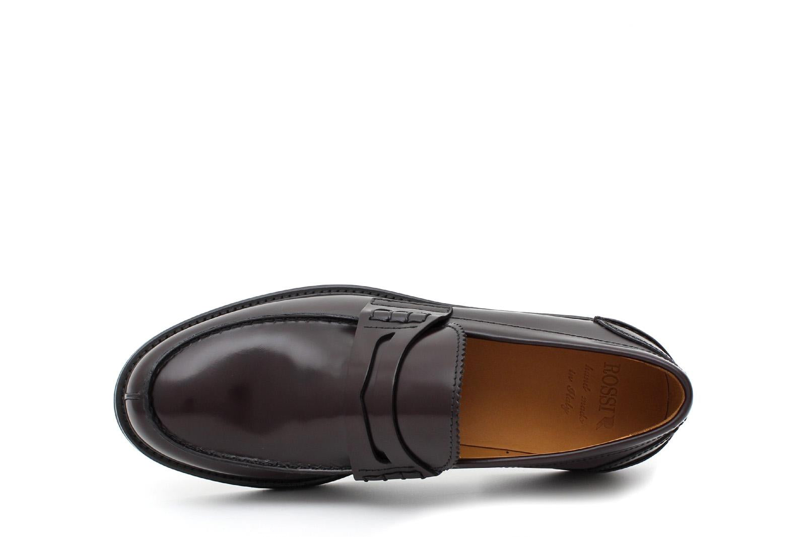 Mocassino College stile inglese in vitello spazzolato bordò e fondo in gomma leggera 5316CALBOR 290 ROSSI