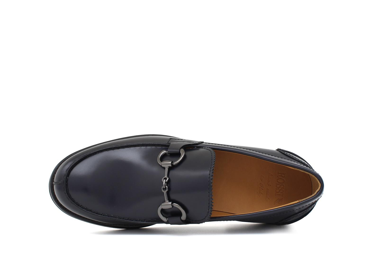 Mocassino College stile inglese in vitello spazzolato blu e fondo in gomma leggera 9150CALB 37 ROSSI