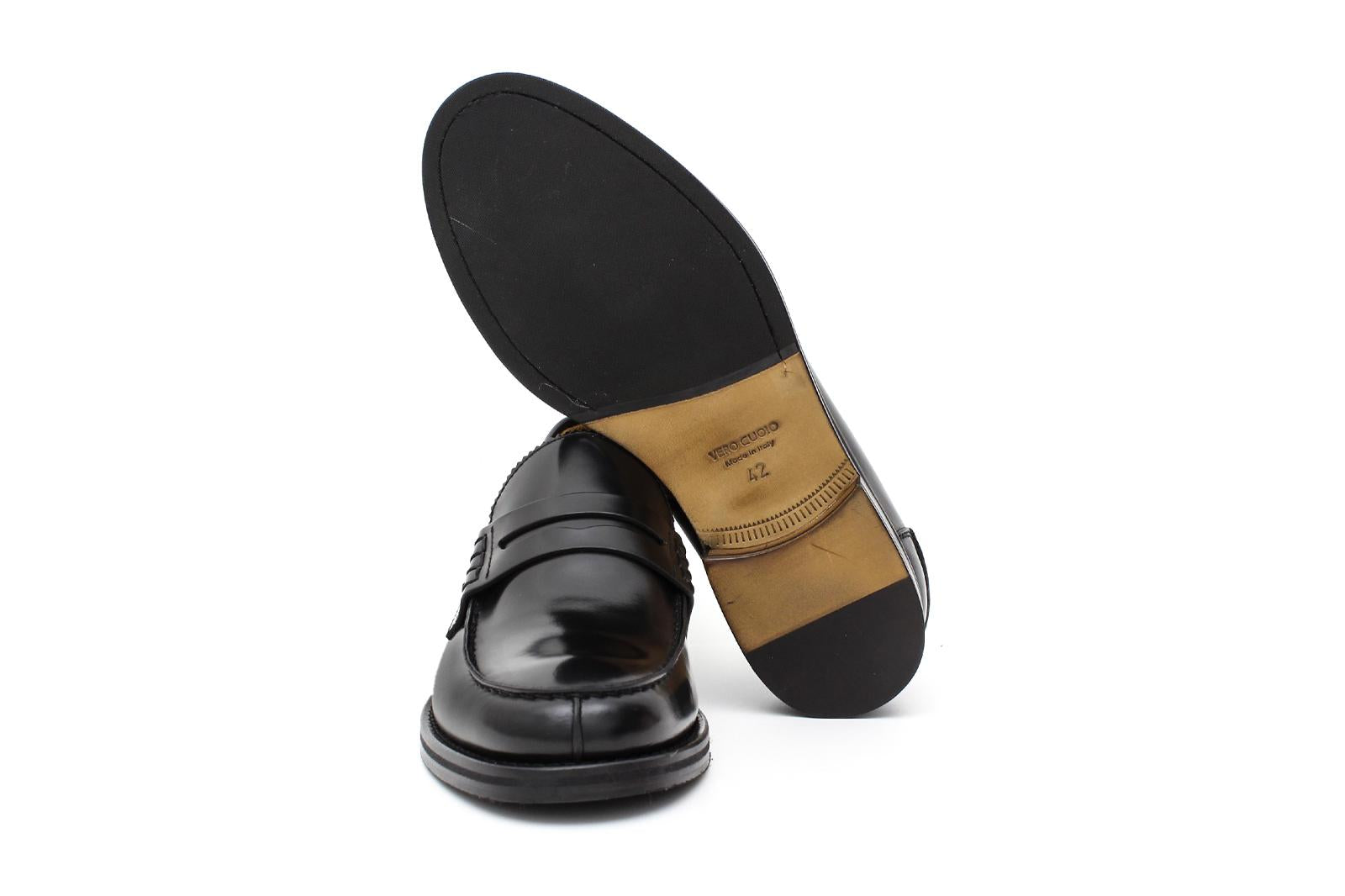 Mocassino College stile inglese in vitello spazzolato nero e fondo in cuoio 1/2 gomma 5316VCN 228 ROSSI