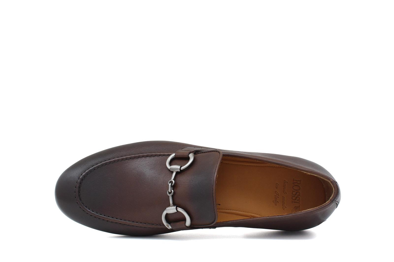 Mocassino con accessorio a sacchetto intero in vitello naturale marrone sfumato con fondo cuoio antiscivolo 269PDCAS 261 ROSSI