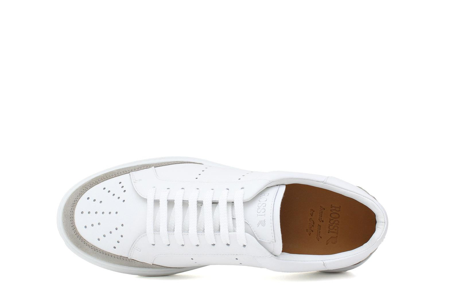 Sneaker in vitello bianco con riporto in camoscio roccia e fondo in gomma leggera 1017FLOR 230 UN ROSSI