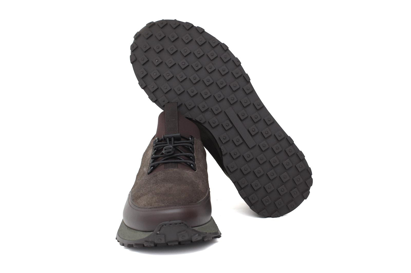 Sneakers in vitello morbido testa di moro con riporto in camoscio con fondo gomma verdone 925POLM 107 ROSSI
