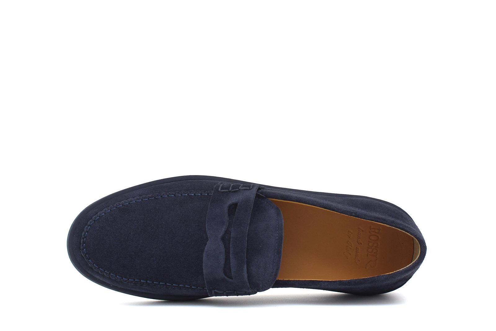 Slip-on in camoscio blu con fondo in gomma cucito 645FBLU 56 ROSSI