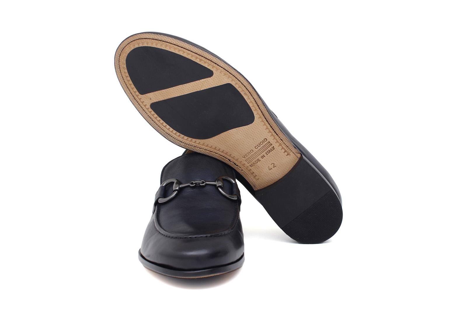 Mocassino con accessorio a sacchetto intero in vitello naturale blu sfumato con fondo cuoio antiscivolo 269DIXB 1016 ROSSI