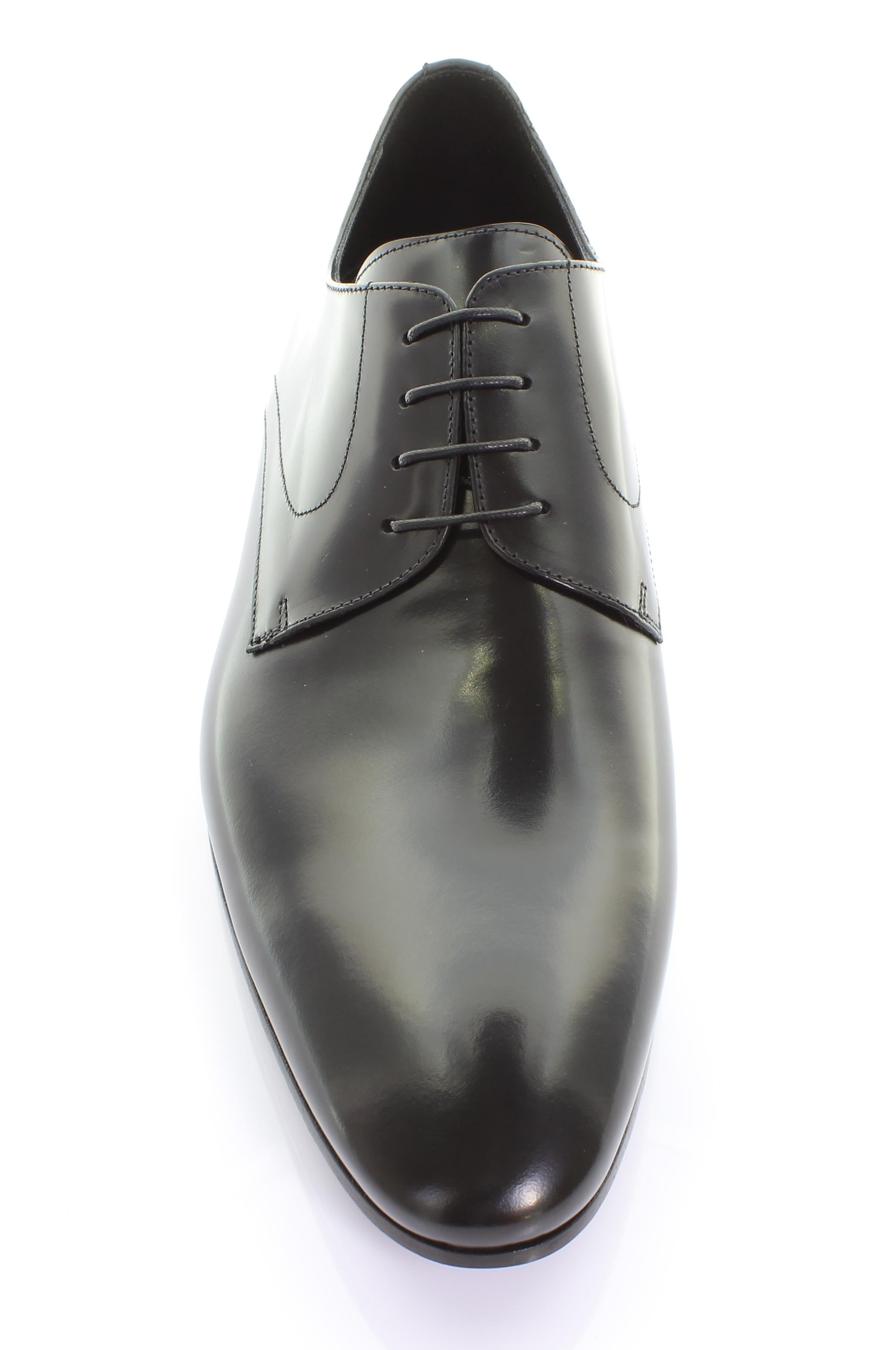 Derby in vitello spazzolato nero con fondo in cuoio 5560TINE 211 ROSSI