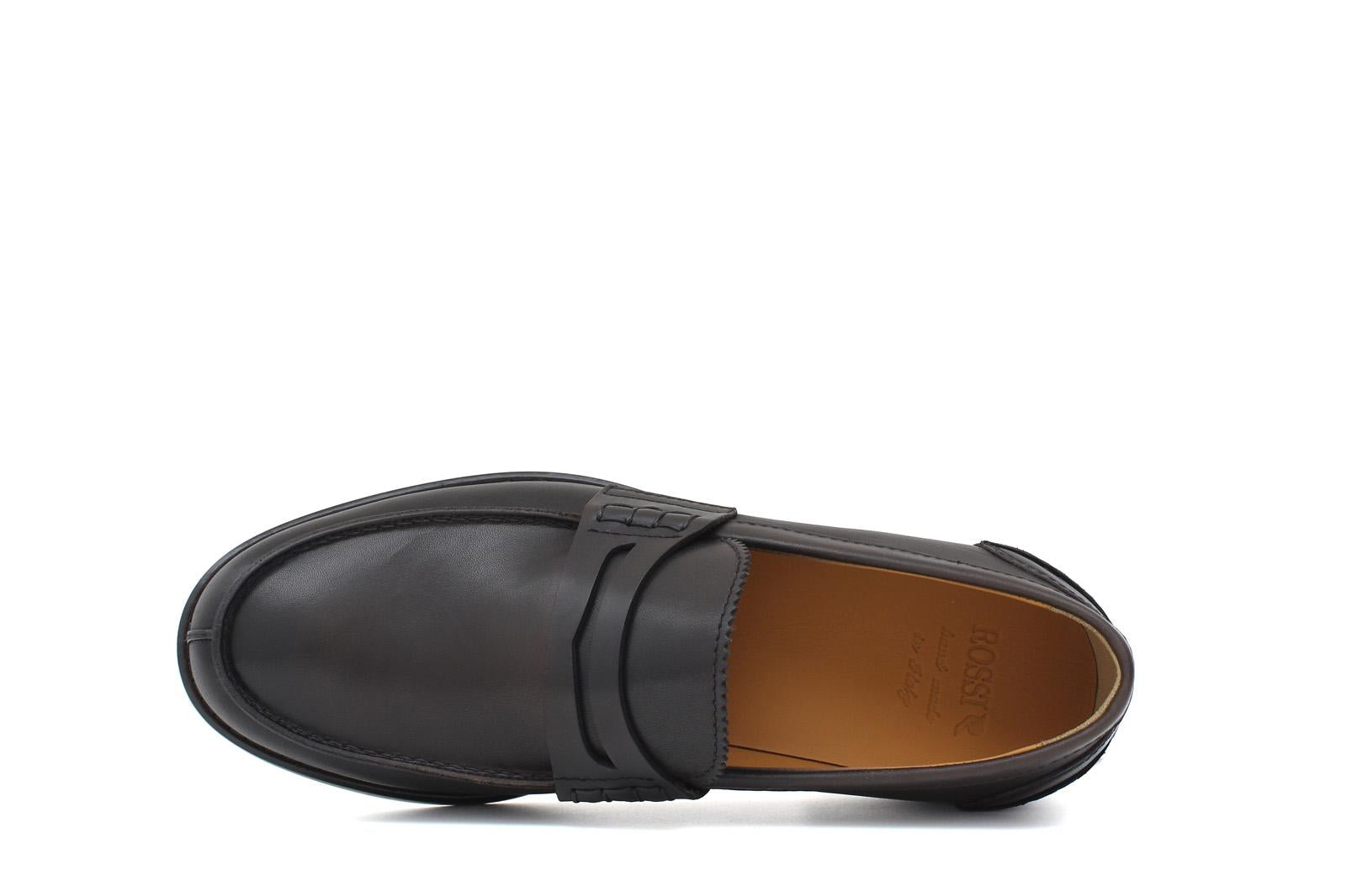 Mocassino College stile inglese in vitello naturale testa di moro con fondo cuoio mezza gomma 5316CSMOK 212 ROSSI