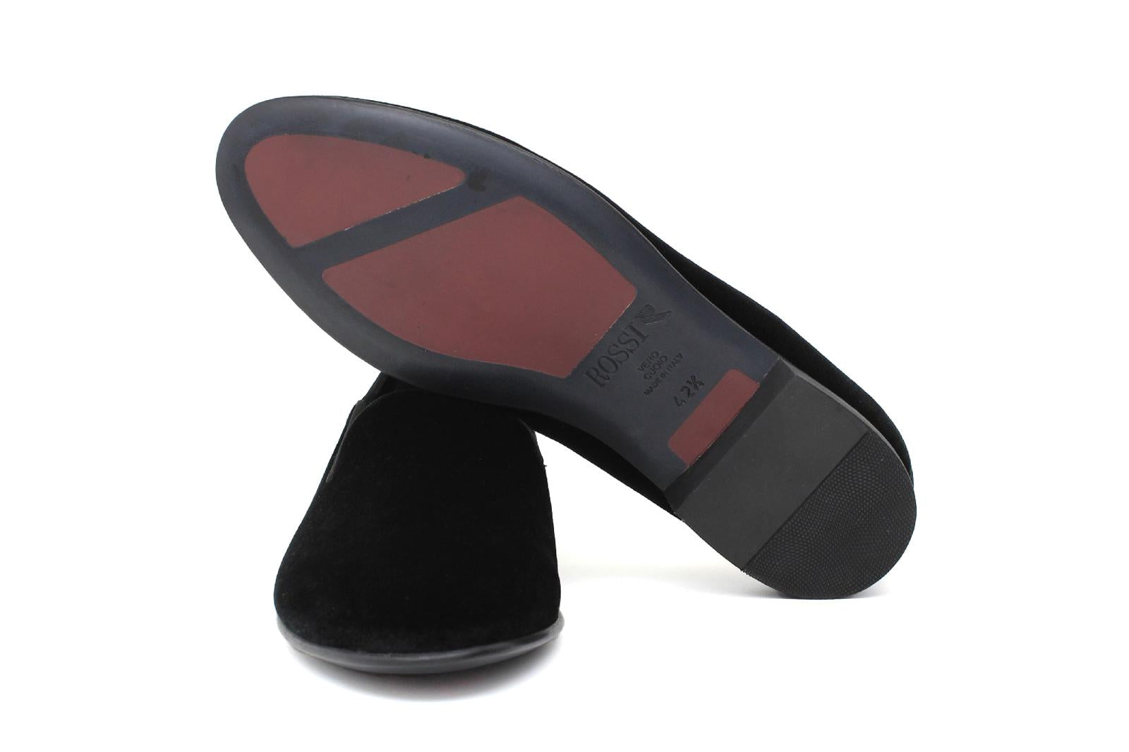Pantofola in velluto nero con fondo cuoio antiscivolo 225LDNE 279 ROSSI