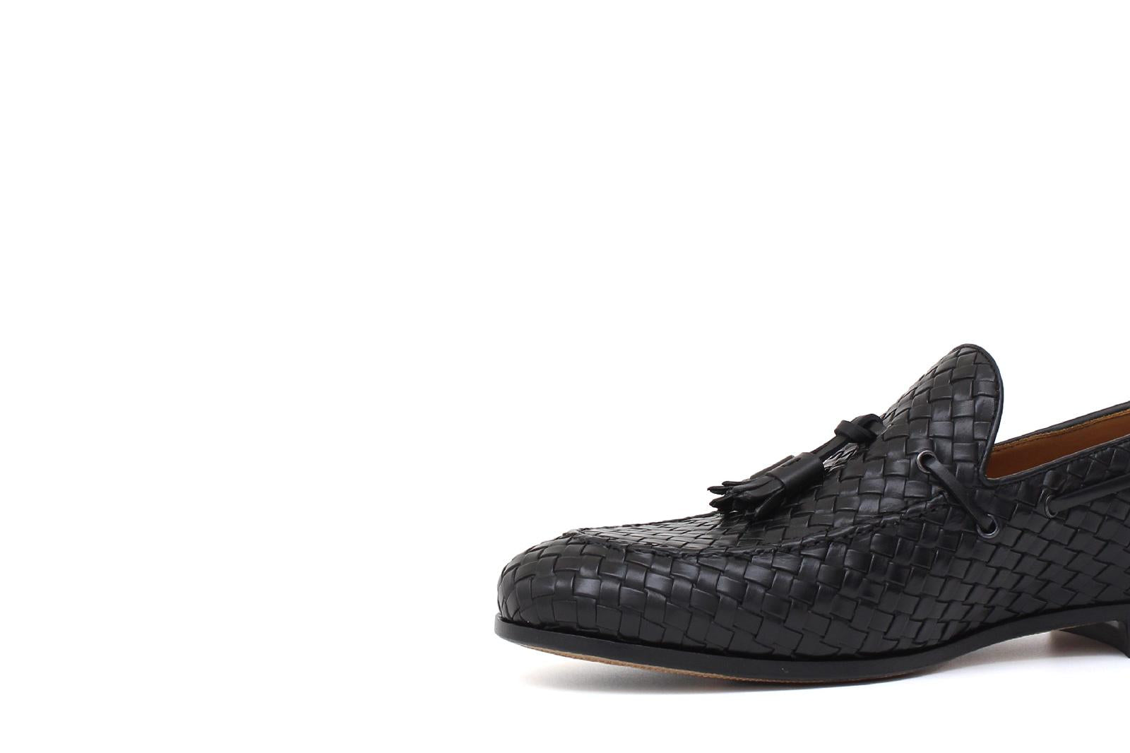 Mocassino a sacchetto intero intrecciato nel colore nero con fondo cuoio antiscivolo 265VITCNE 191 ROSSI
