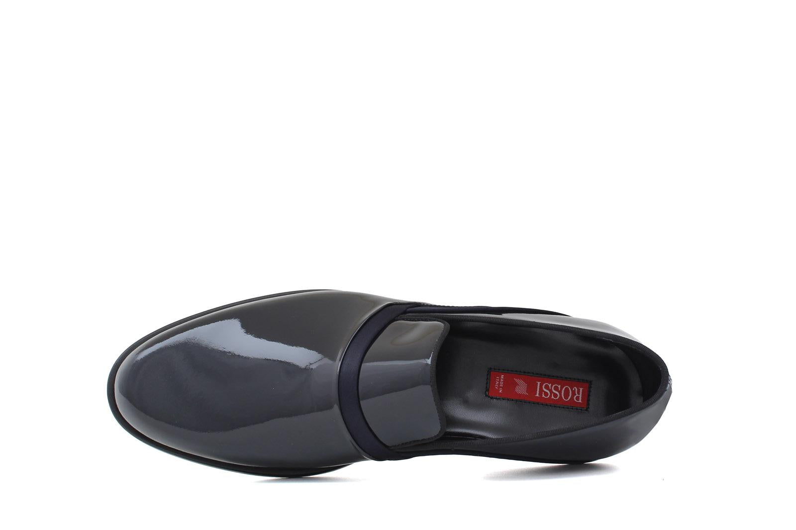 Mocassino in vernice blu scuro con riporto in raso e fondo in cuoio 619VBLU 985 ROSSI