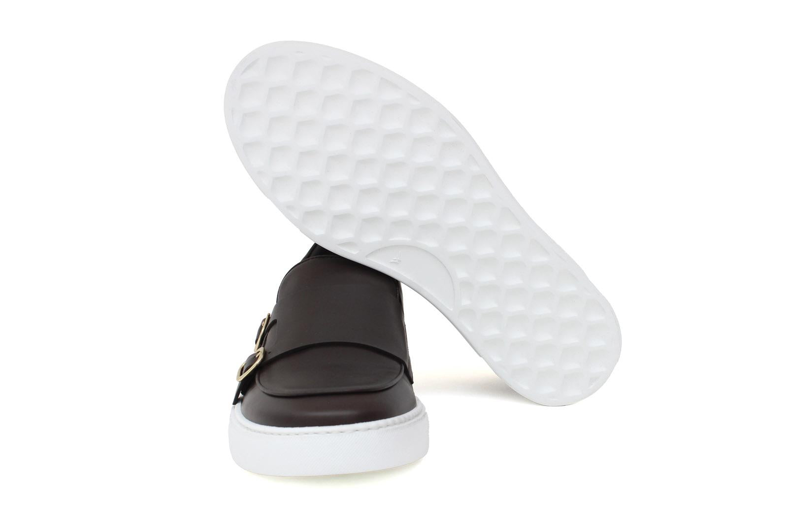 Slip on doppia fibbia in vitello testa di moro con fondo in gomma leggera 803SAPTM 962 ROSSI