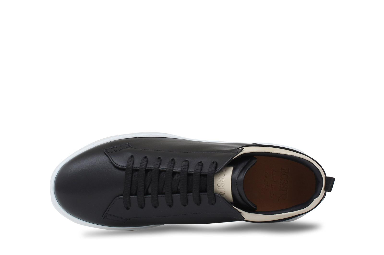 Sneakers in vitello nero con riporto in beige e fondo in gomma 872LPOLNE 1000 ROSSI