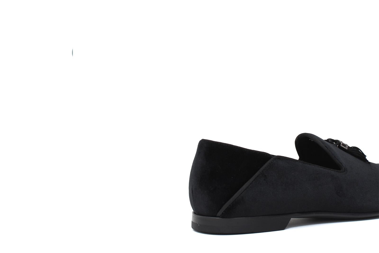Pantofola con mappine in velluto nero con fondo cuoio antiscivolo 225DRANER 154 ROSSI