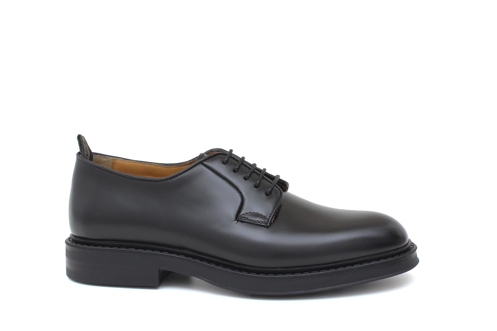 Derby donna in vitello spazzolato nero con fondo in gomma cucito D218CALNE 2 ROSSI