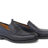 Mocassino in vitello naturale colore blu sfumato con fondo in gomma cucito 1062DIXB 4 ROSSI
