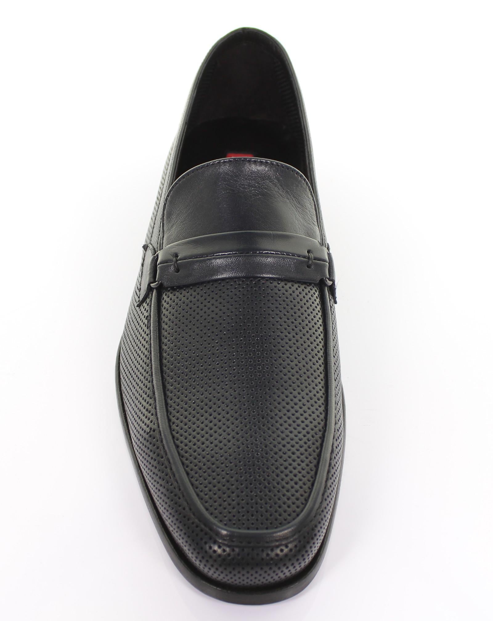 Mocassino traforato in nappa color blu e fondo cuoio antiscivolo cucito blake 5901NATBLU 617 ROSSI