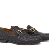 Mocassino con accessorio in vitellino intrecciato t. moro e fondo cuoio antiscivolo cucito 8690INTM 190 ROSSI