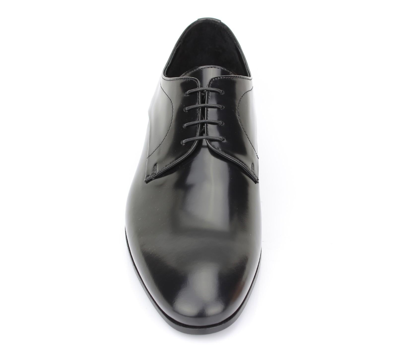 Derby in vitello spazzolato nero scuro con fondo in cuoio 4704TINER 306 ROSSI