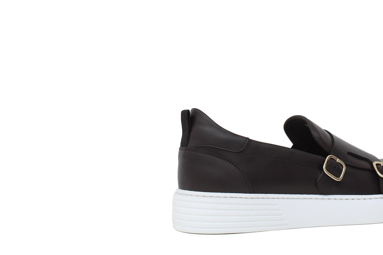 Slip on doppia fibbia in vitello testa di moro con fondo in gomma leggera 803SAPTM 962 ROSSI