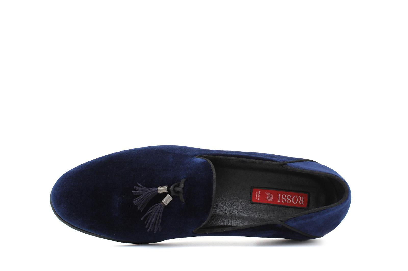 Pantofola con mappine in velluto blu scuro con fondo cuoio antiscivolo 225DRAB 1070 ROSSI