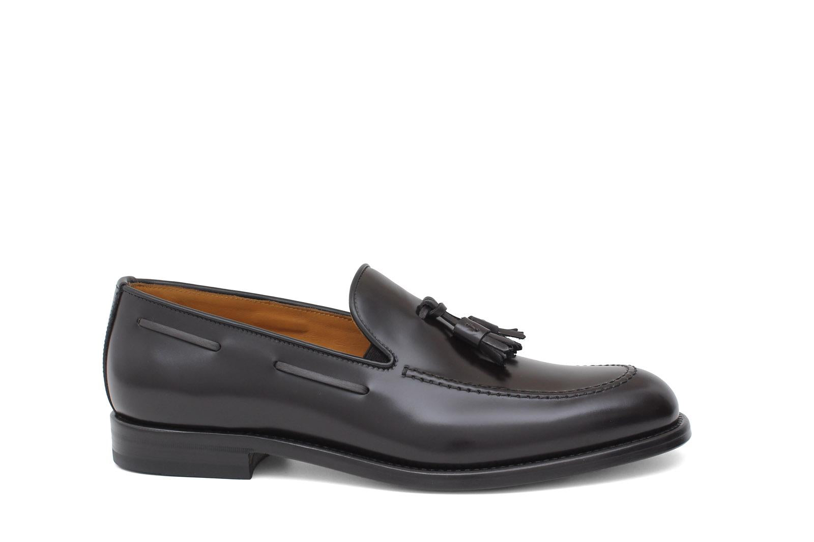 Mocassino sfoderato con mappine in vitello spazzolato t.moro con fondo in cuoio antiscivolo cucito blake 7637CHETM 480 ROSSI
