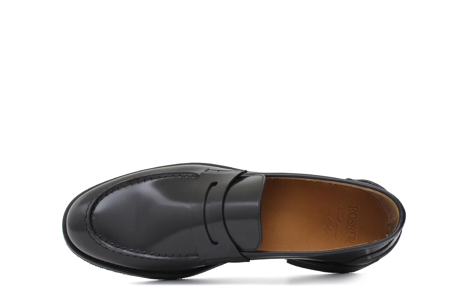 Mocassino sfoderato in vitello spazzolato nero con fondo in gomma leggera 6651GCHENER 122 ROSSI