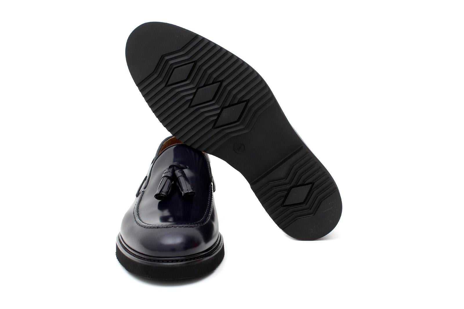 Mocassino con mappine in vitello spazzolato blu e fondo in gomma leggera 5853CALBLU 266 ROSSI