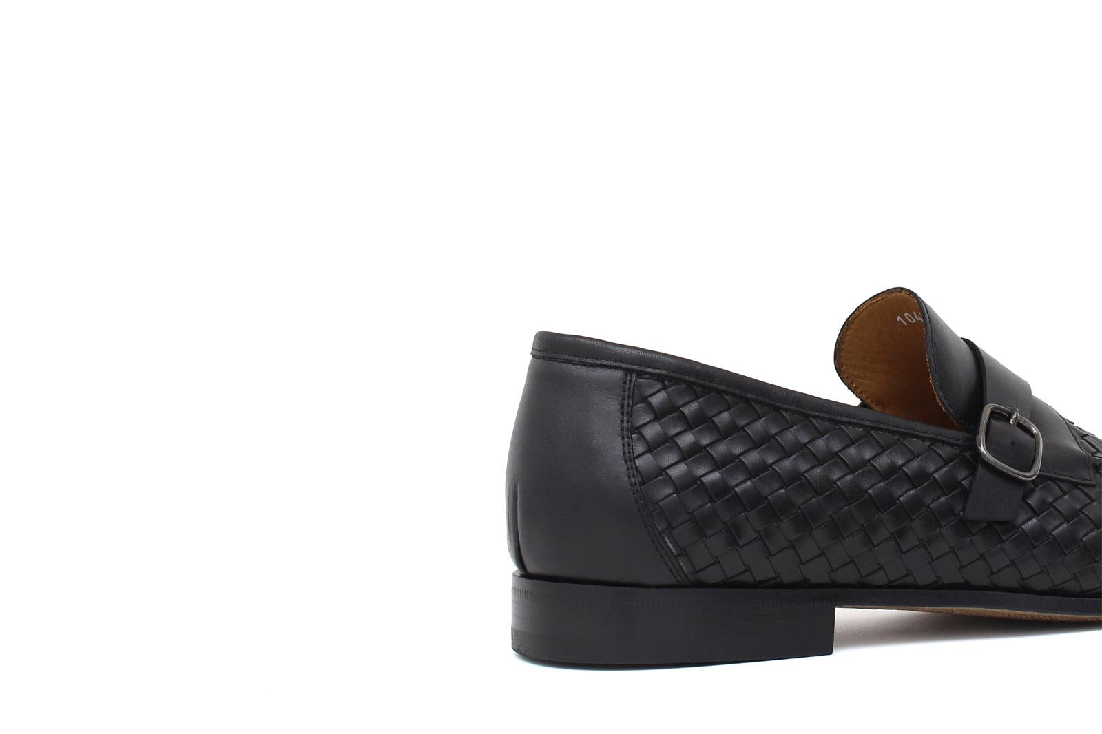 Mocassino intrecciato nero, lavorazione sacchetto con fondo cuoio con inserti antiscivolo 1049VCNE 57 ROSSI