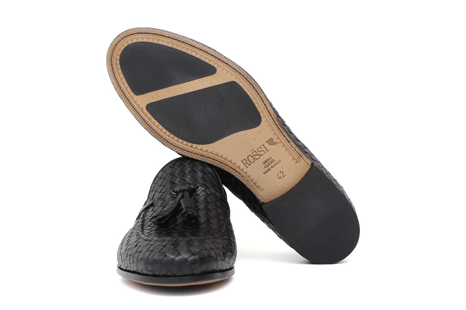 Mocassino a sacchetto intero intrecciato nel colore nero con fondo cuoio antiscivolo 265VITCNE 191 ROSSI