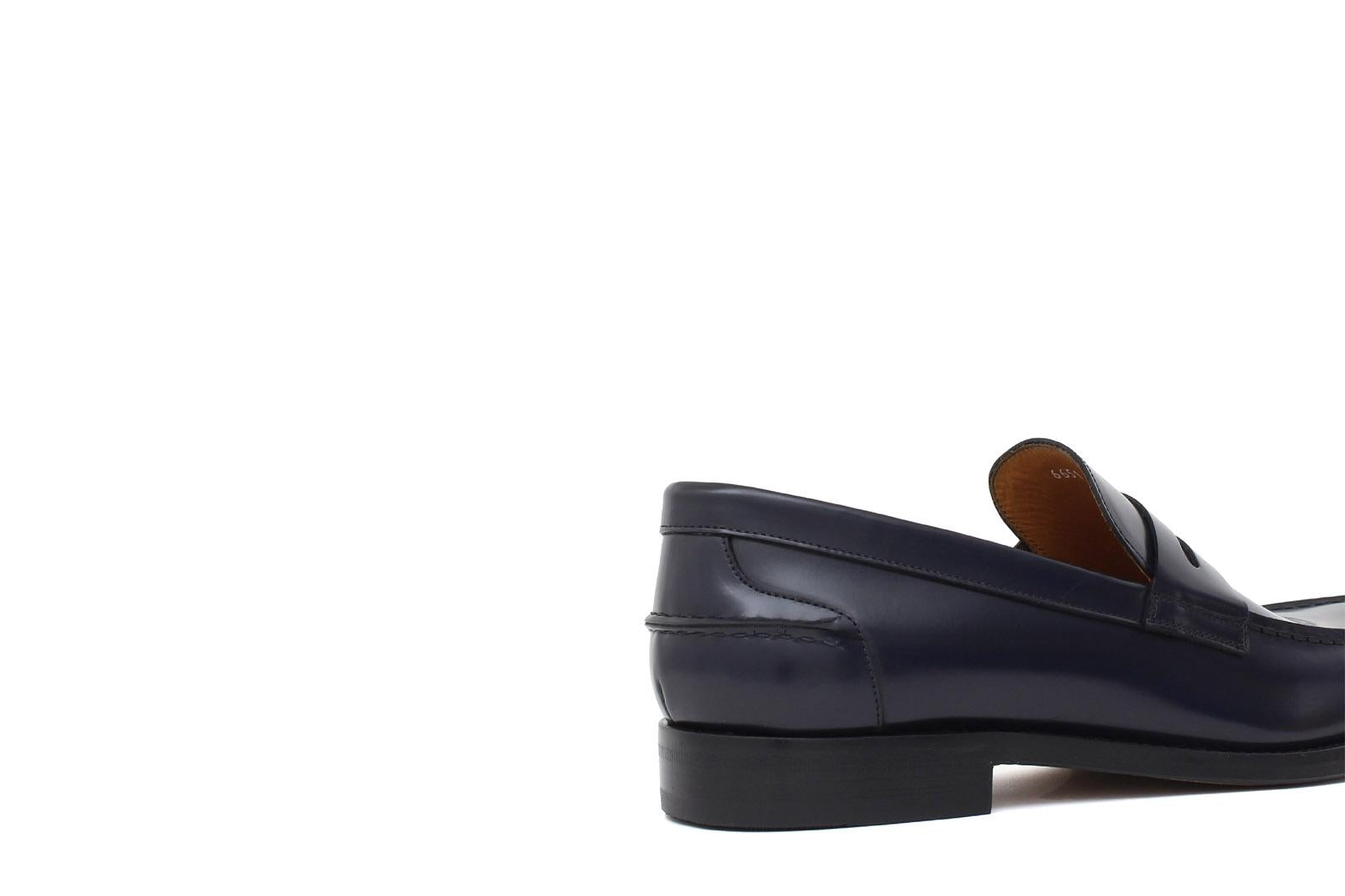 Mocassino sfoderato in vitello spazzolato blu con fondo in cuoio antiscivolo cucito blake 6651CBLU 977 ROSSI