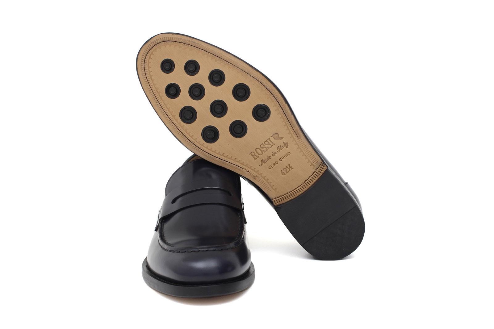 Mocassino sfoderato in vitello spazzolato blu con fondo in cuoio antiscivolo cucito blake 6651CBLU 977 ROSSI