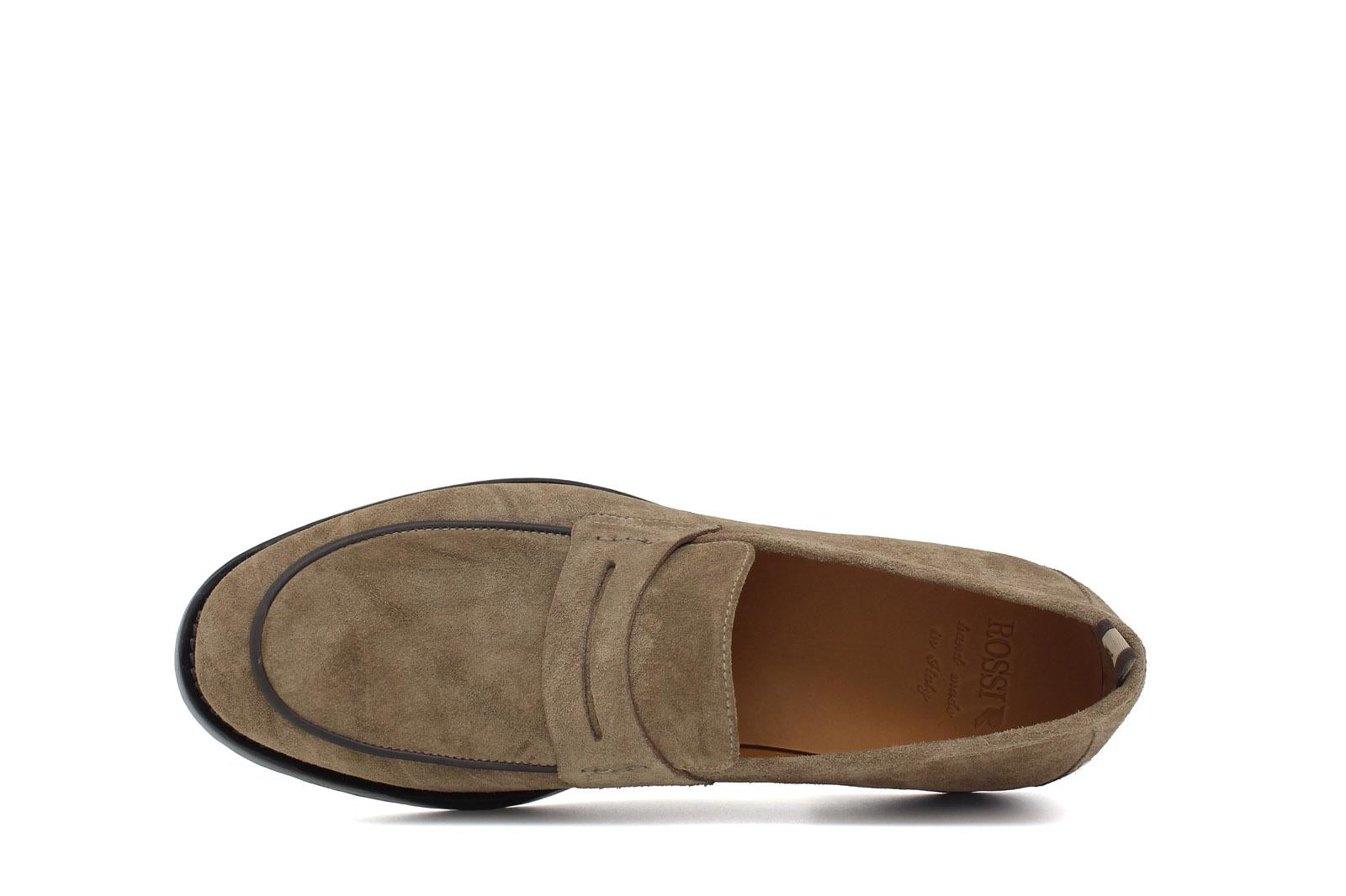 Mocassino in camoscio lavato color cuoio e fondo in cuoio lavato con antiscivolo 1062TFAR 185 ROSSI