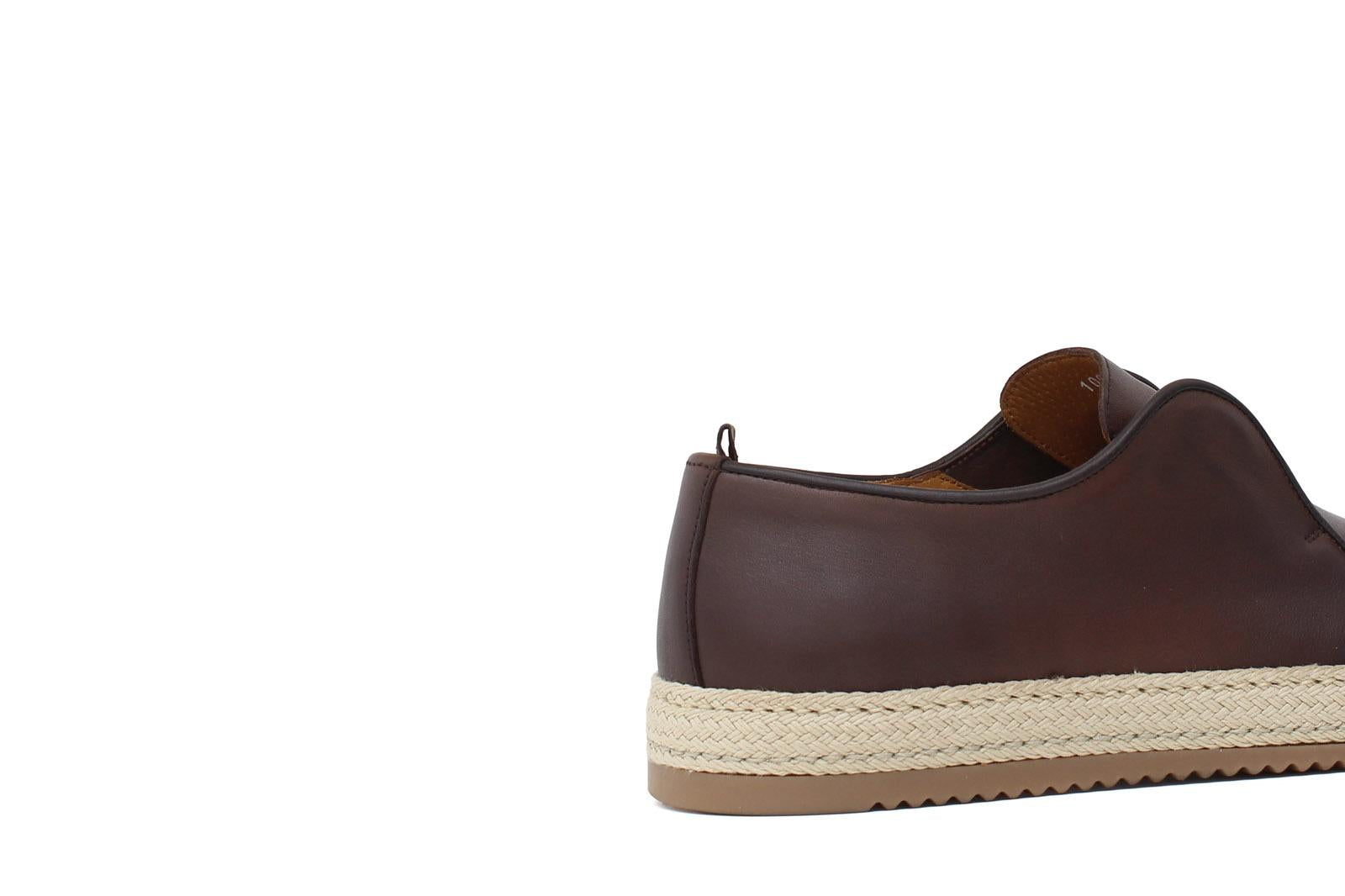 Slip on in vitello naturale marrone sfumato con fondo in gomma intrecciato 1093DCAS 625 ROSSI
