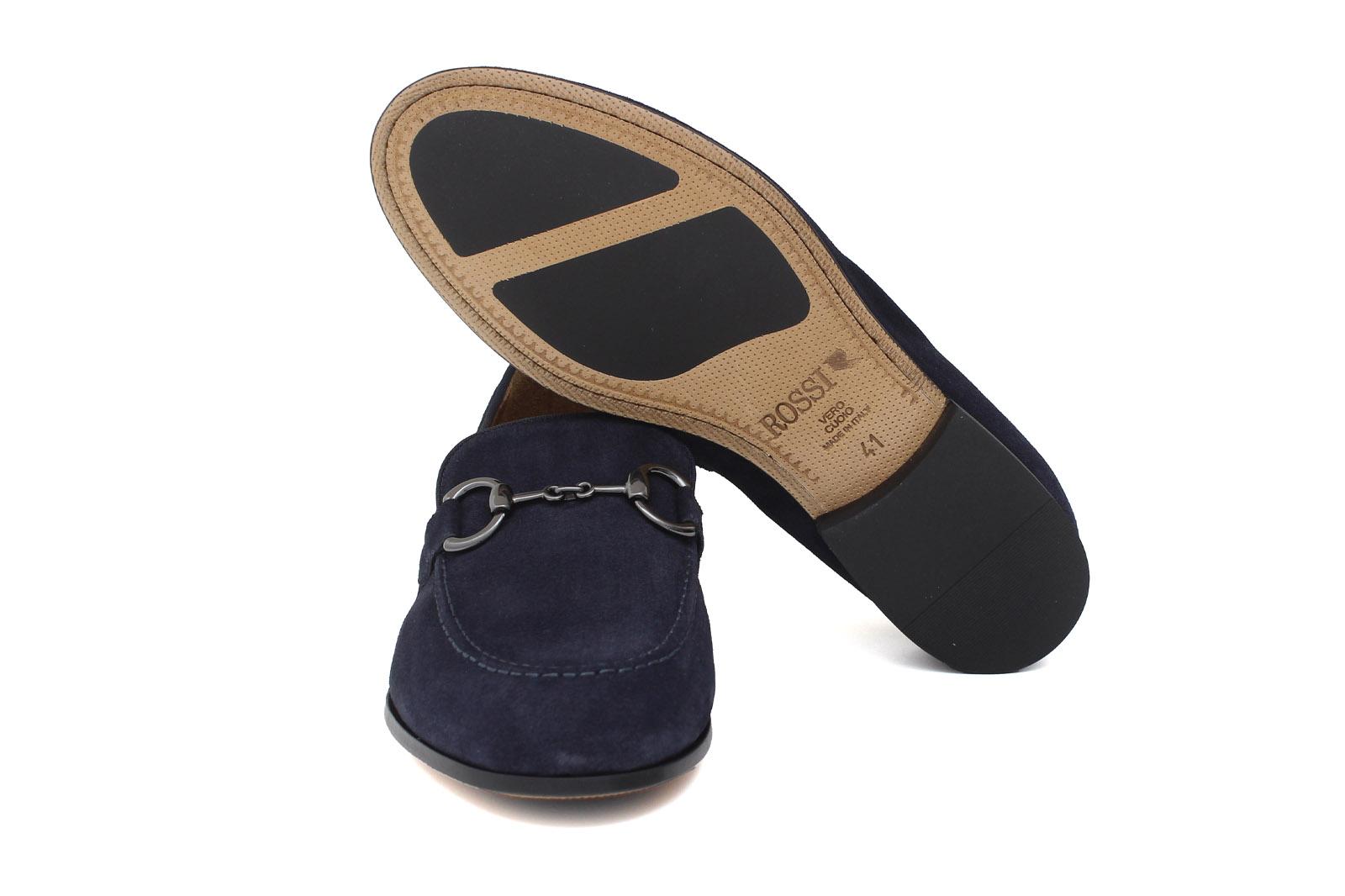 Mocassino con accessorio a sacchetto intero in camoscio blu con fondo cuoio antiscivolo 269FLOBLU 367 ROSSI