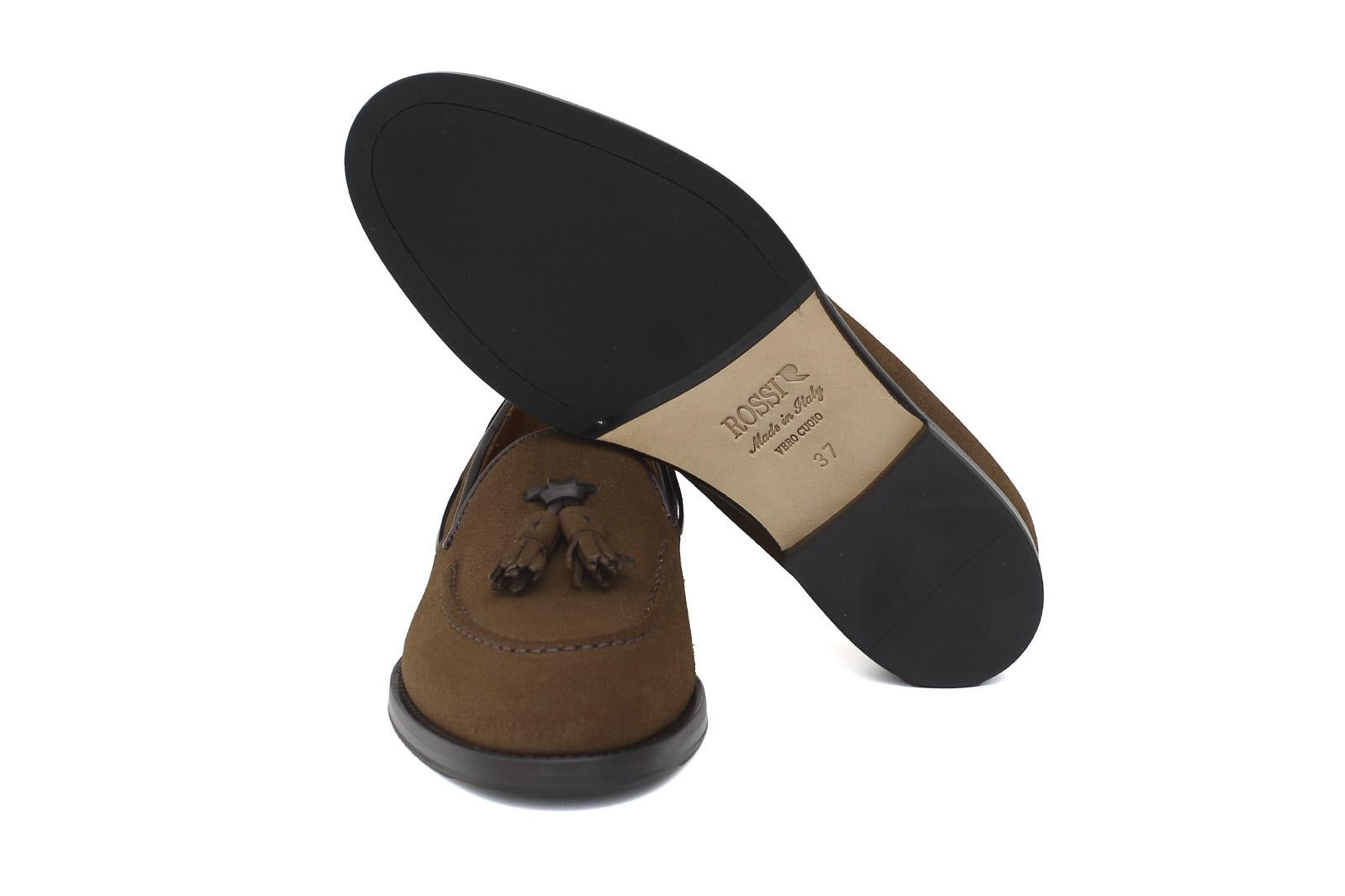 Mocassino donna con mappine in suede rasato color marrone con fondo cuoio antiscivolo D204CRINB 13 ROSSI