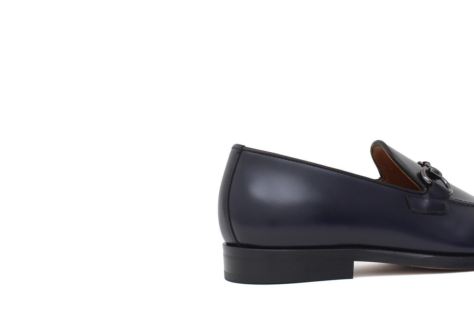 Mocassino con accessorio in vitello spazzolato blu con fondo in cuoio antiscivolo 644MORSCB 1128 ROSSI