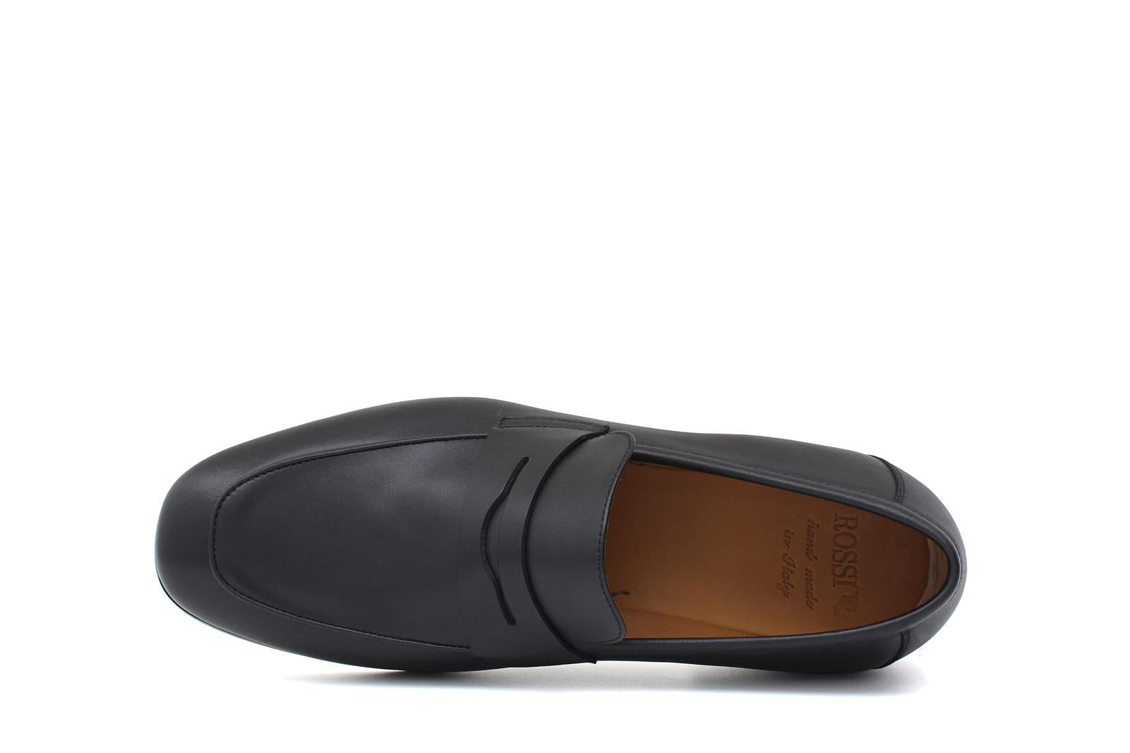 Mocassino a sacchetto in vitello a pieno fiore color nero con fondo in cuoio antiscivolo 1419DNE 954 ROSSI