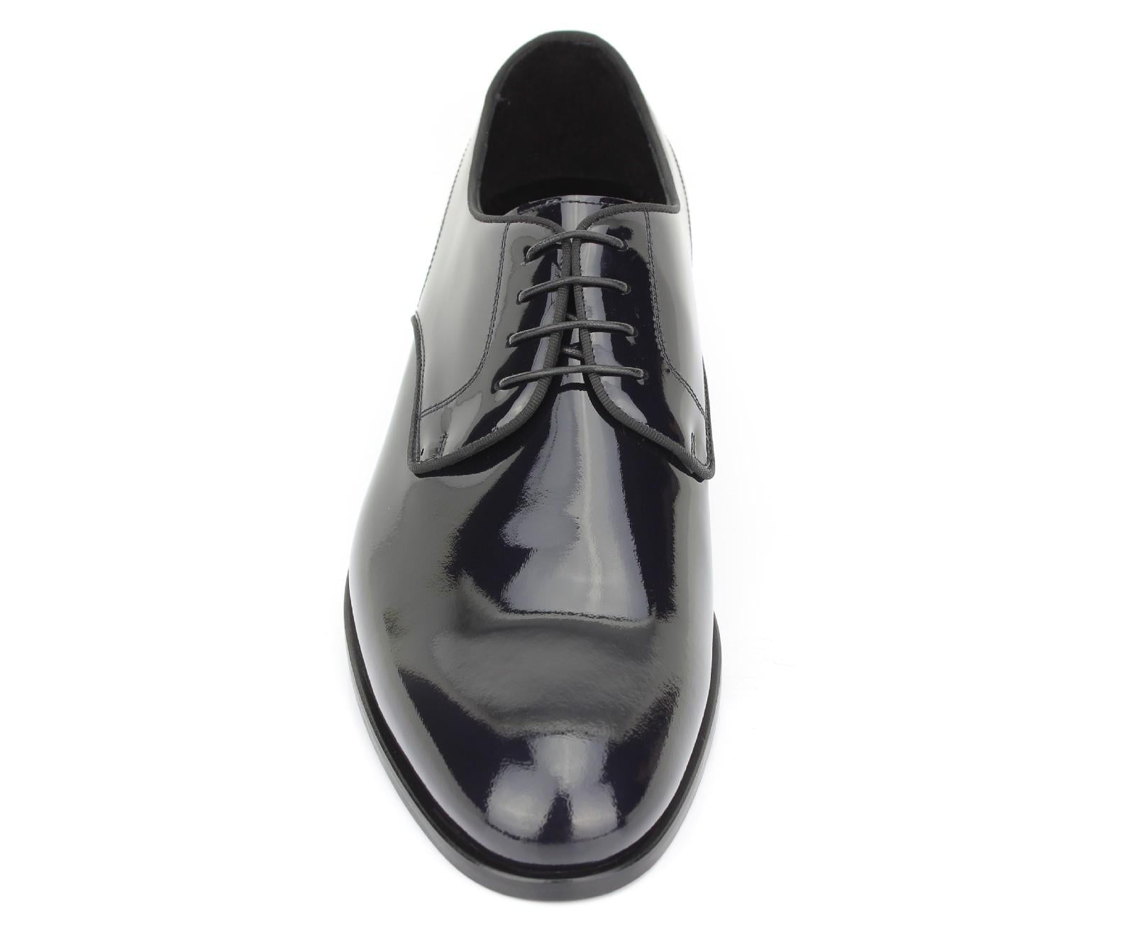 Derby in vernice blu con fondo in cuoio 7608VBLU 192 UN ROSSI