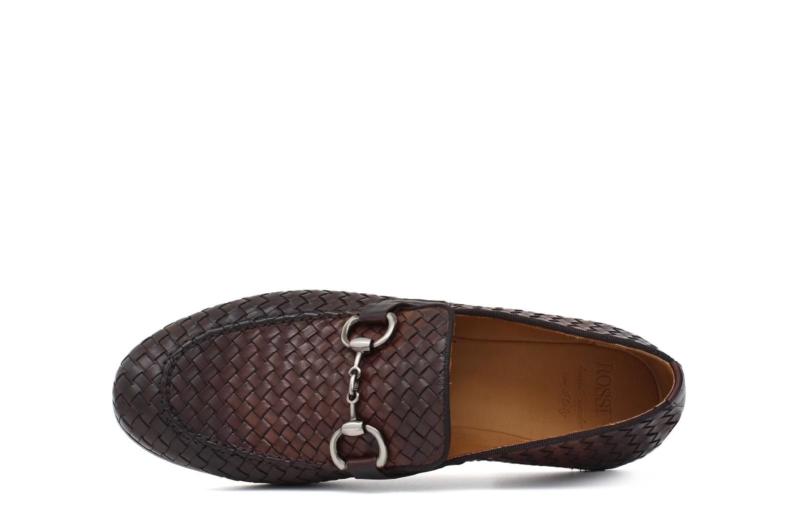 Mocassino lavorazione a sacchetto intero in vitello intrecciato marrone con fondo in cuoio antiscivolo cucito blake 268VCCA 353 ROSSI