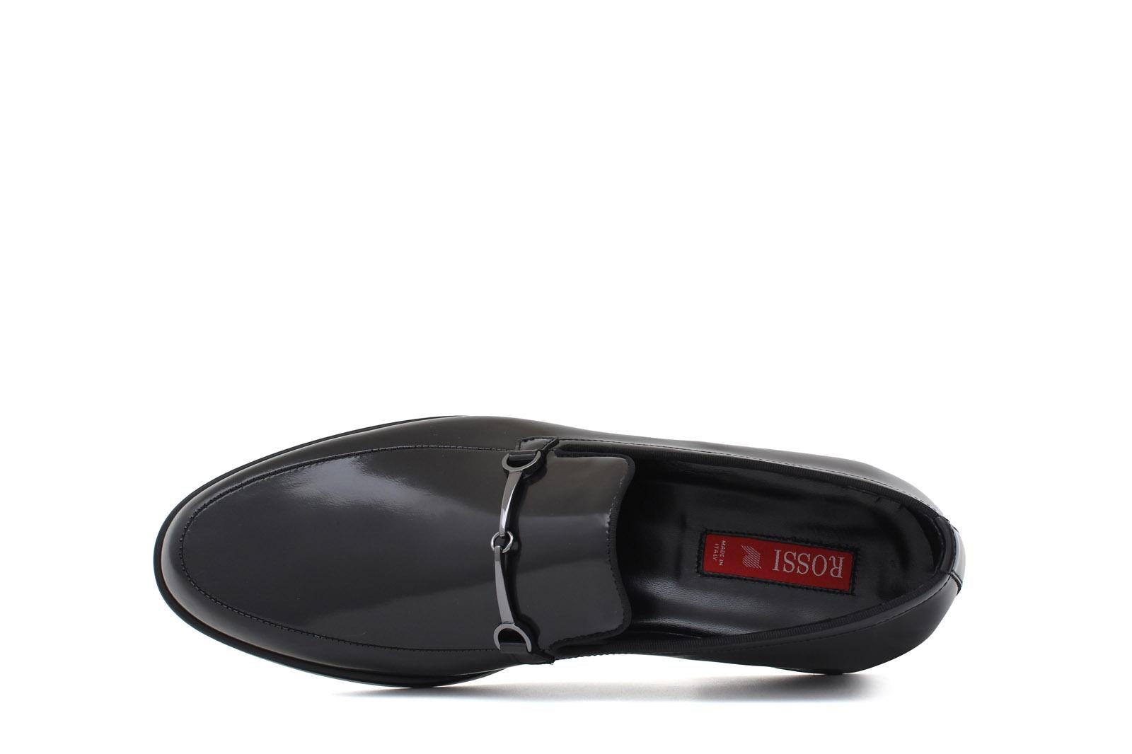 Mocassino con accessorio in vitello spazzolato nero con fondo in cuoio 621TNER 396 ROSSI