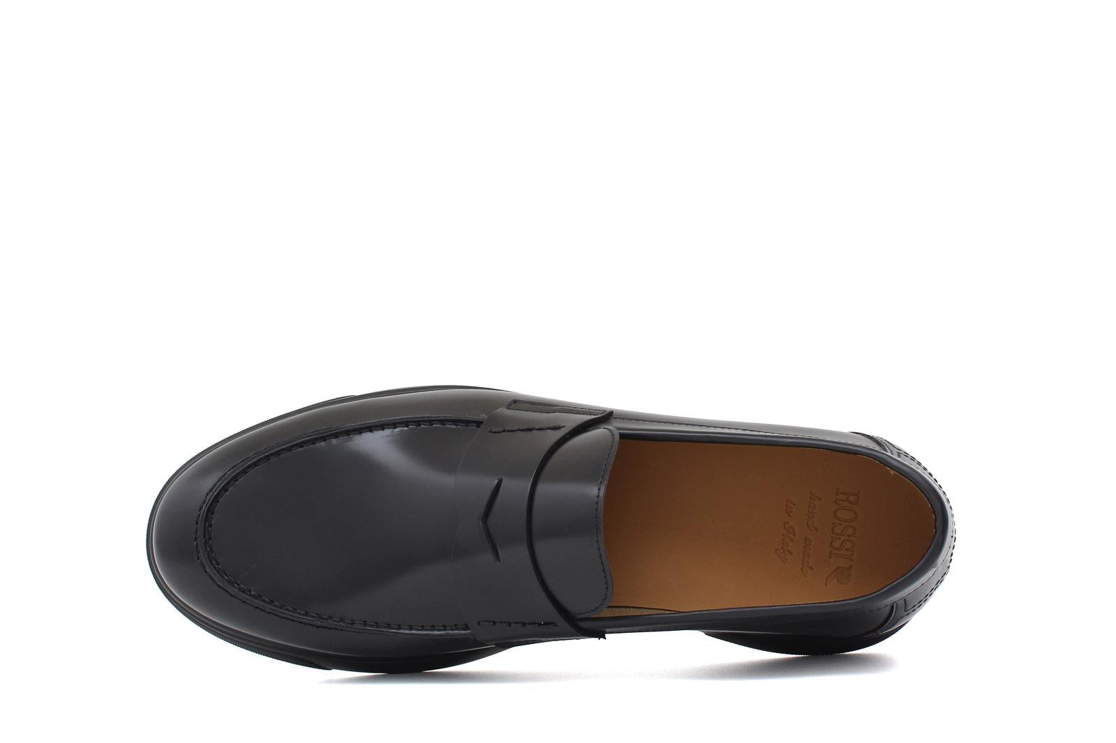 Mocassino in vitello sfoderato spazzolato nero con fondo gomma leggera 1076CNER 1095 ROSSI