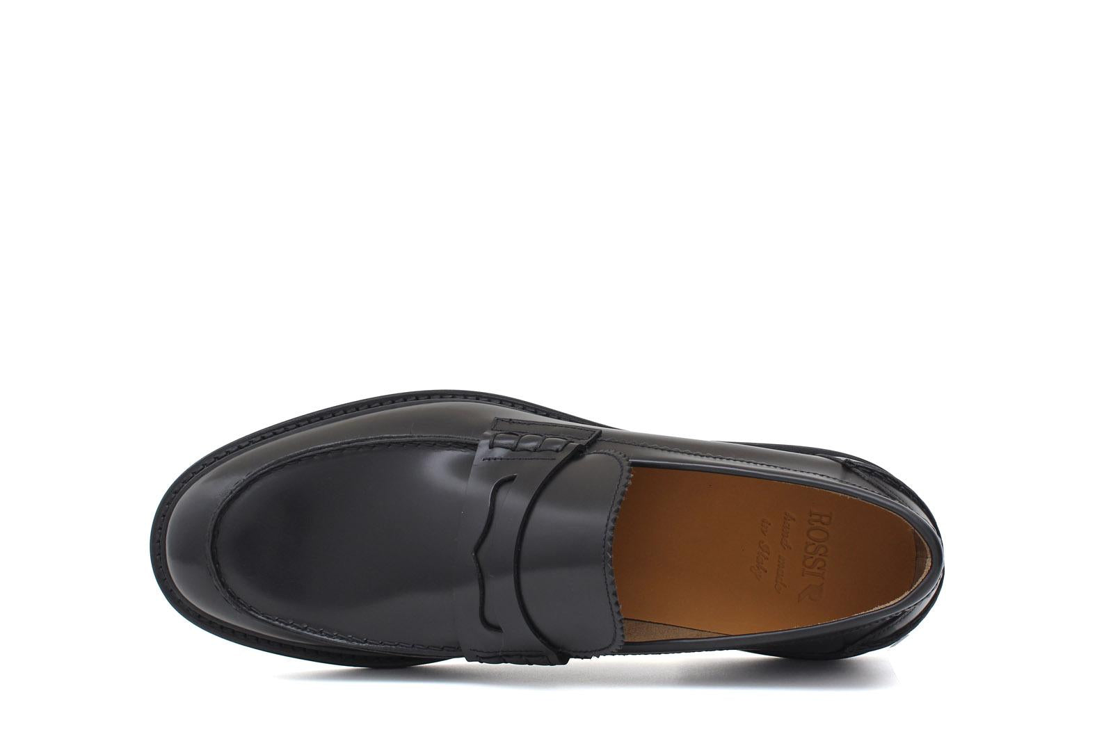 Mocassino college in vitello spazzolato sfoderato nero con fondo cuoio antiscivolo 1417CHEN 433 ROSSI